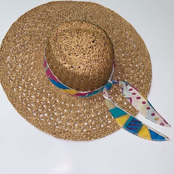 VTG, Chic Straw Hawaiian Unisex Hat With Colorful Scarf - Picture 9 of 11